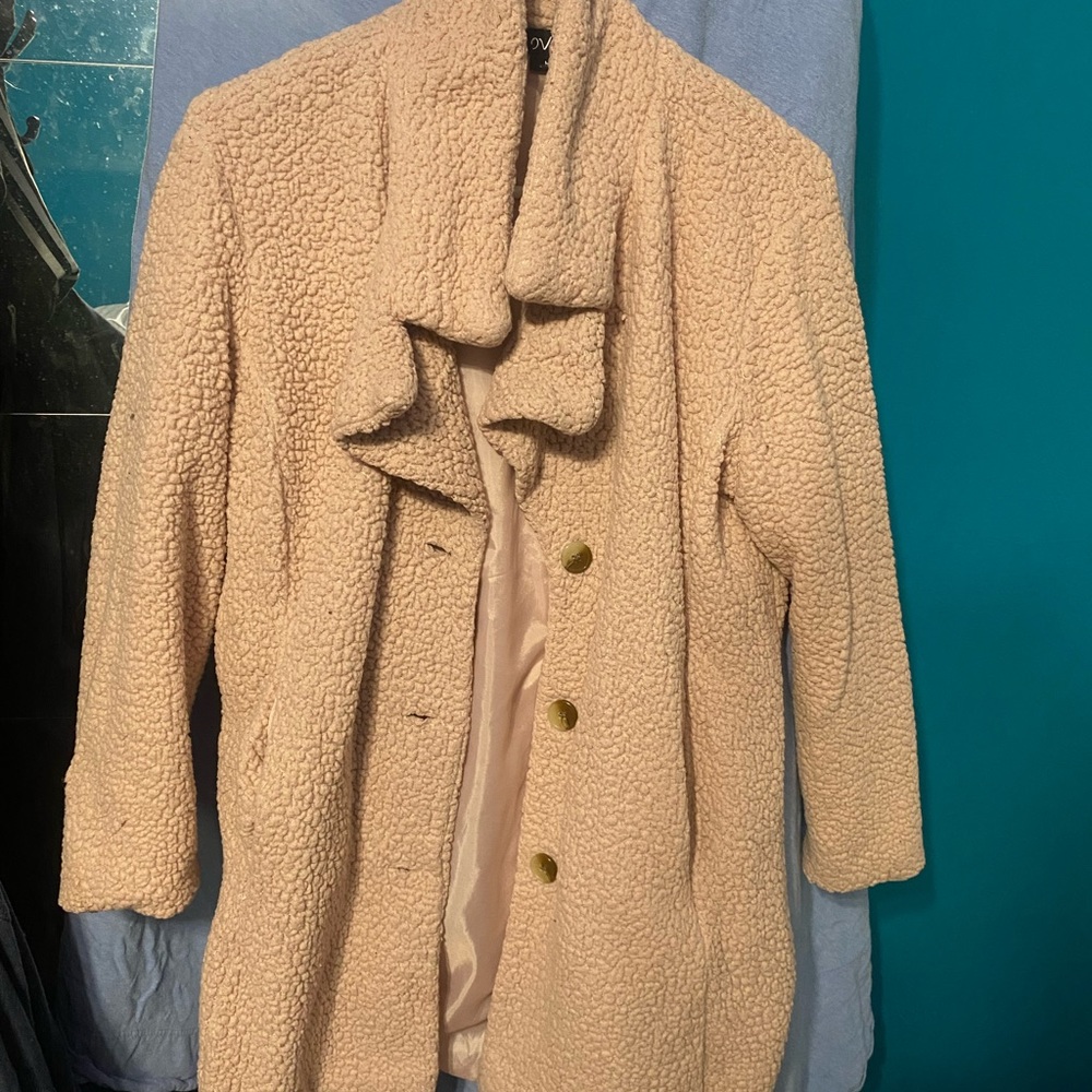 pink faux fur coat